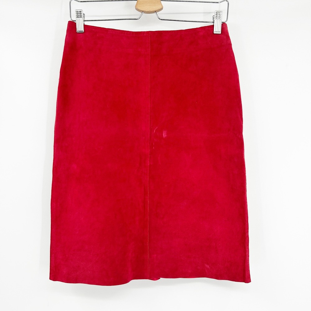 NWT Bebe Womens Vintage Y2K Red Suede Disco Pencil Skirt‎ Genuine Leather Size 8